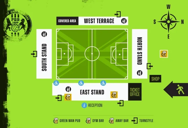 Bản đồ sơ đồ chỗ ngồi chi tiết của sân vận động The New Lawn, Forest Green Rovers