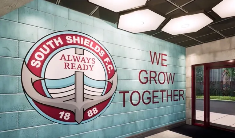 Cổng vào sân Mariners Park của câu lạc bộ South Shields FC, điểm đến của người hâm mộ.