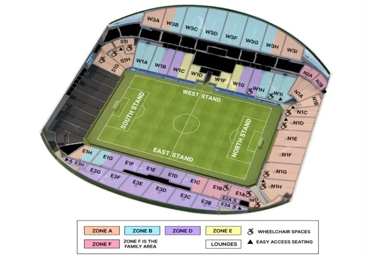 Sơ đồ bố trí chỗ ngồi tại sân vận động Falmer của Brighton