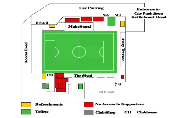 Sơ đồ bố trí chỗ ngồi và khán đài tại sân Lamb Ground Tamworth