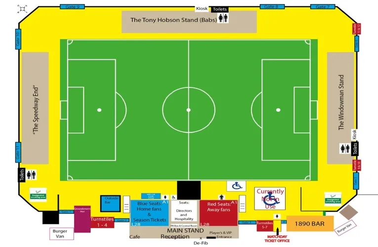 Sơ đồ bố trí khán đài và khu vực chỗ ngồi tại Sân Bob Lucas Stadium