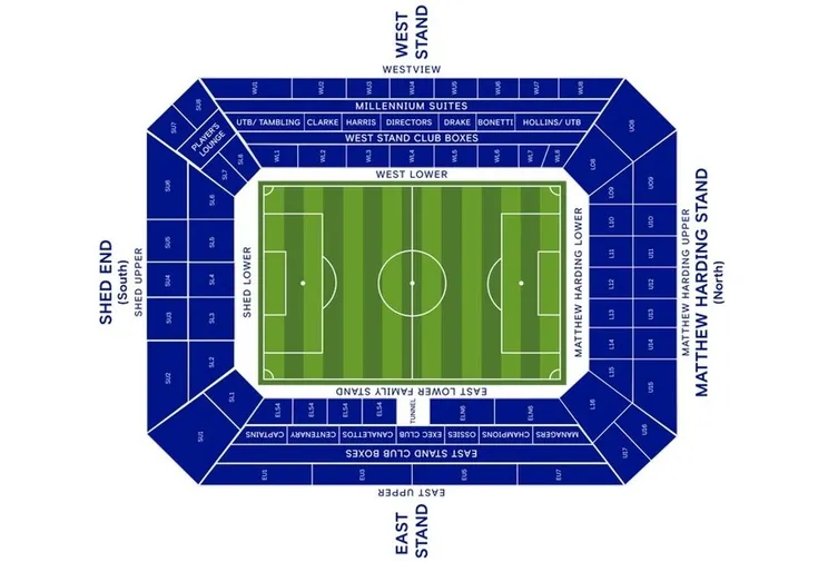 Sơ đồ chỗ ngồi chi tiết của sân vận động Stamford Bridge
