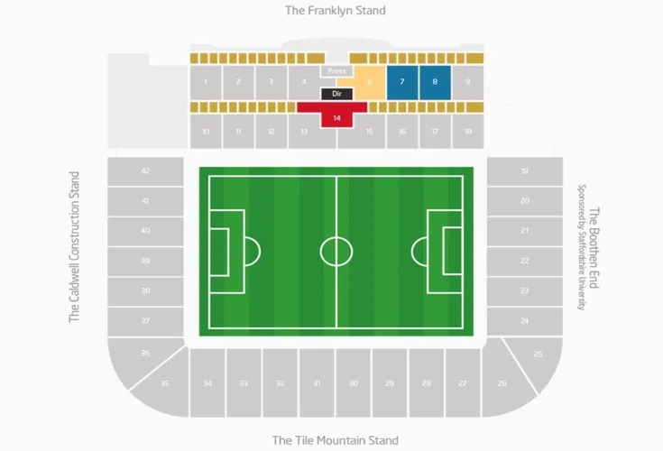 Sơ đồ chỗ ngồi chi tiết tại Bet365 Stadium, hướng dẫn vị trí các khán đài.