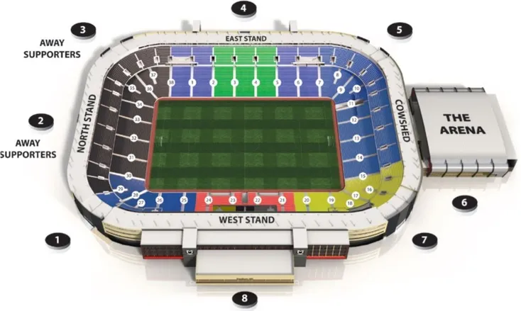 Sơ đồ tổng thể sân vận động Stadium MK, hiển thị các khán đài và khu vực chỗ ngồi chi tiết.