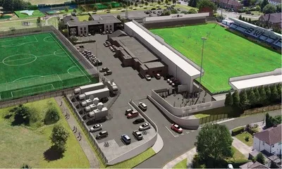 Toàn cảnh sân vận động Meadow Park tại Borehamwood, sân nhà của Borehamwood FC và đội nữ Arsenal.